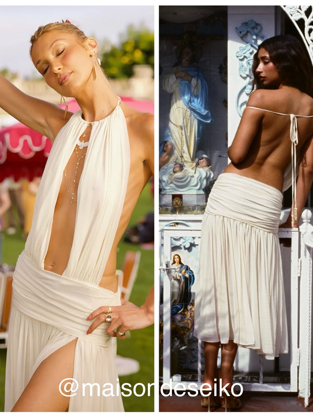 Mirror Palais Midi Dress La Piscine Lady Length Halter Sheer Butter size L